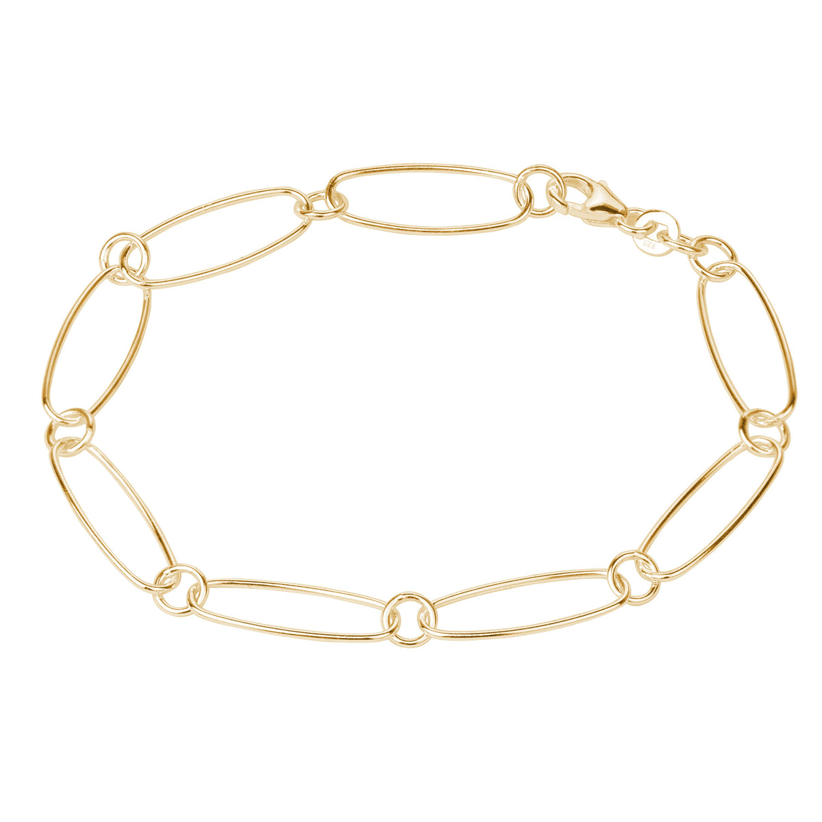Bracelet Figaro ovale en argent sterling plaqué or - 19 cm