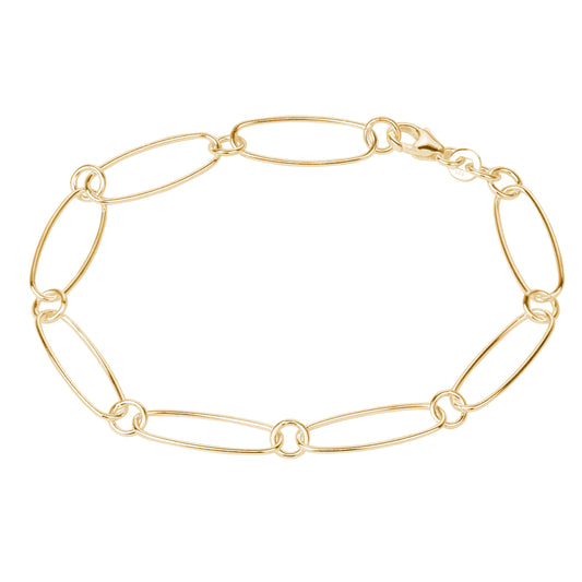 Bracelet Figaro ovale en argent sterling plaqué or - 7,5 pouces