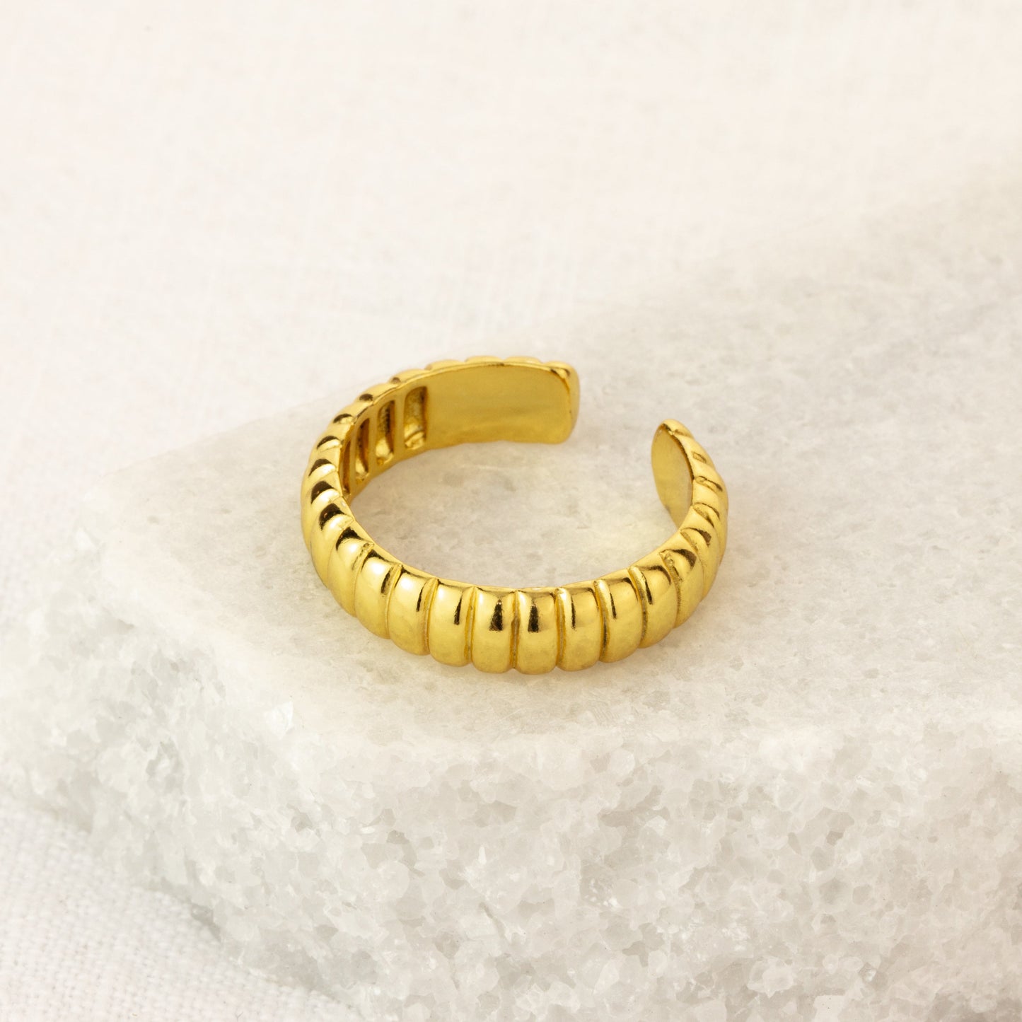 Bague ajustable en argent sterling plaqué or massif à texture striée