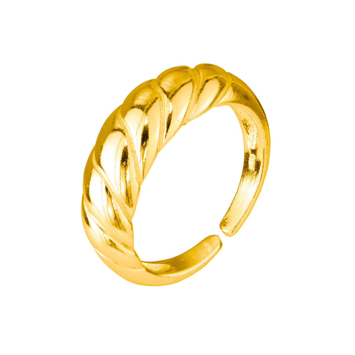Bague réglable en argent sterling plaqué or avec corde torsadée