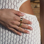 Bague ajustable en argent sterling plaqué or massif avec bande plate épaisse