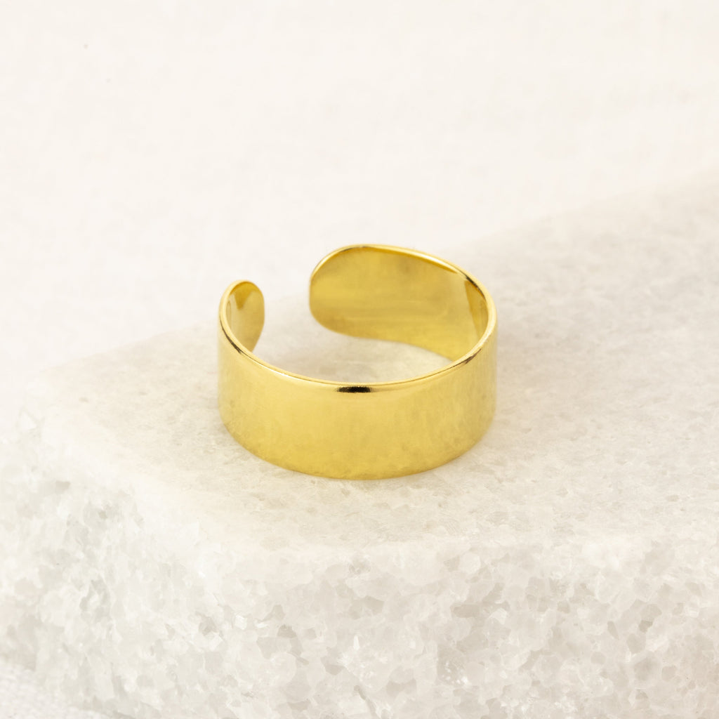 Bague ajustable en argent sterling plaqué or massif avec bande plate épaisse