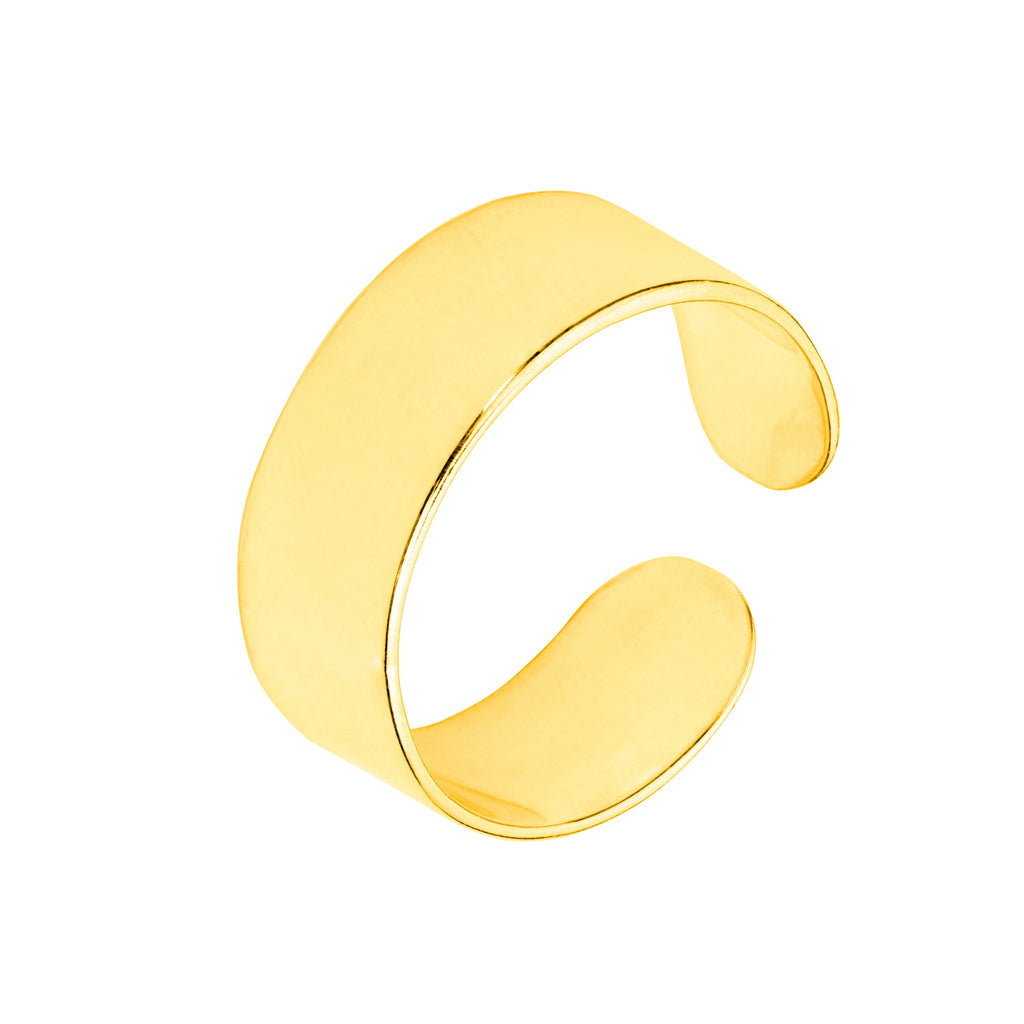 Bague ajustable en argent sterling plaqué or massif avec bande plate épaisse