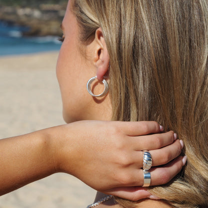 Bague ajustable en argent sterling avec corde torsadée épaisse