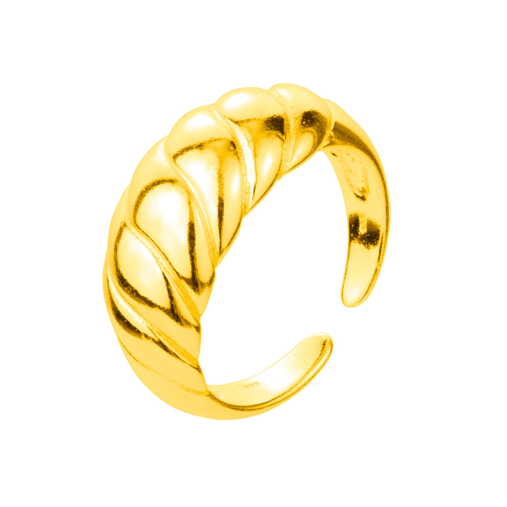Bague ajustable en argent sterling plaqué or massif avec grosse corde torsadée