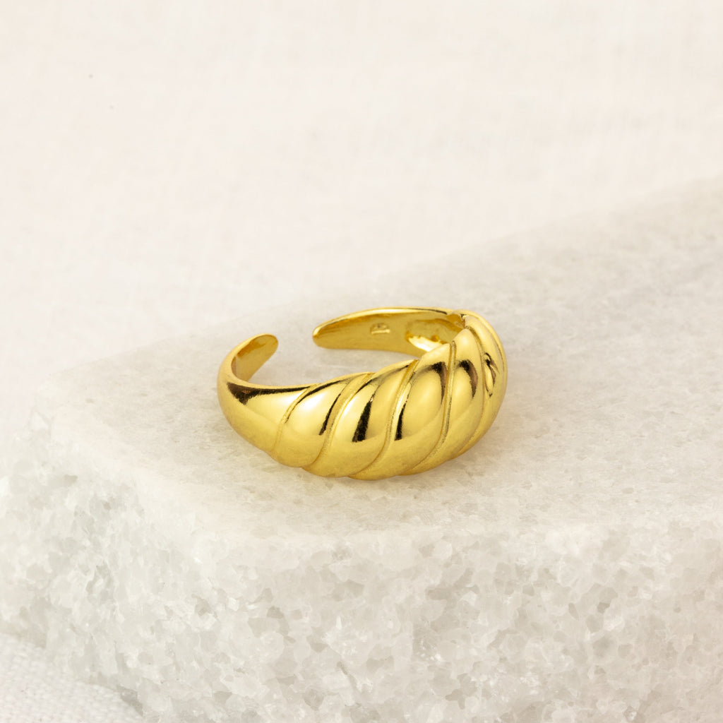 Bague ajustable en argent sterling plaqué or massif avec grosse corde torsadée