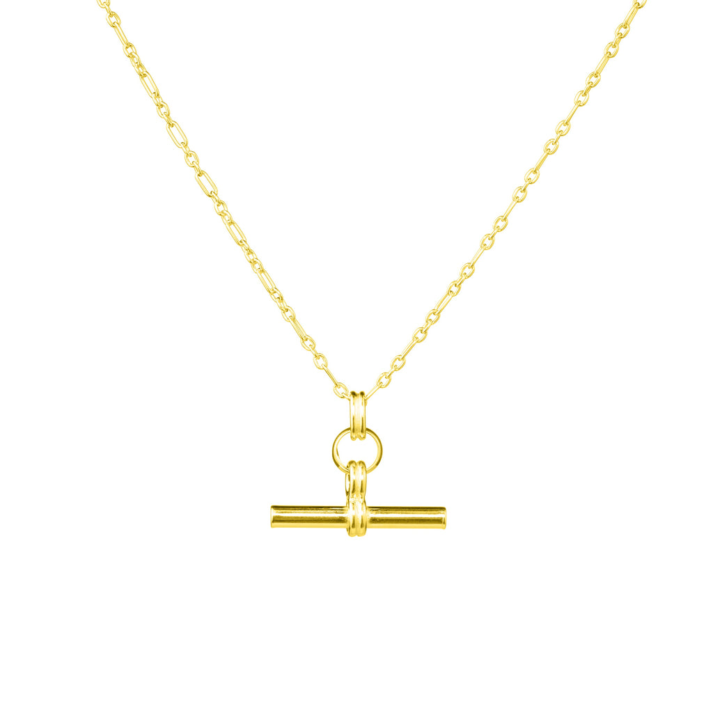 Collier avec pendentif strié en argent sterling plaqué or et barre en T
