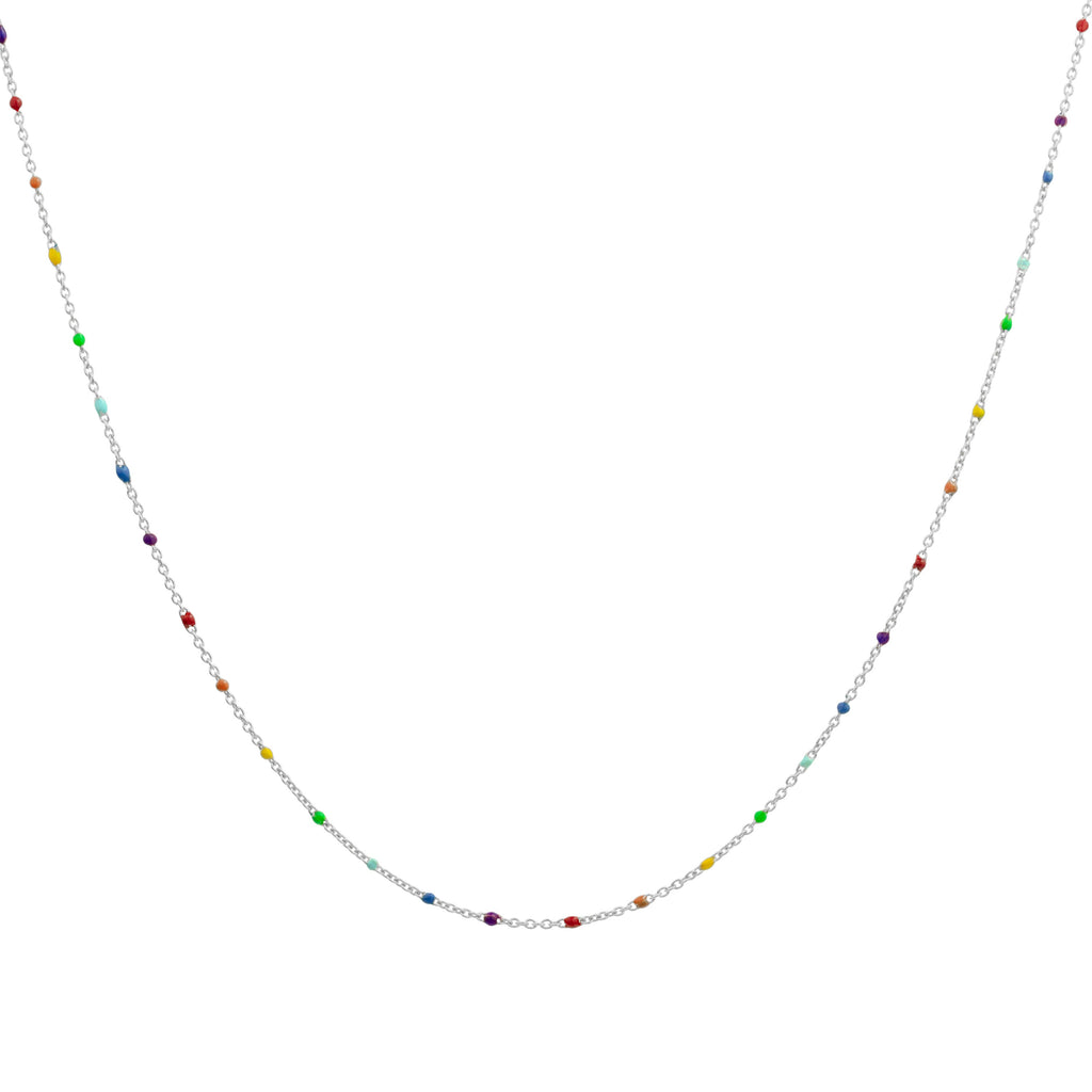 Collier fin chaîne confetti en argent sterling et émail arc-en-ciel 40 cm