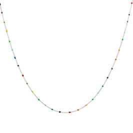 Collier fin chaîne confetti en argent sterling et émail arc-en-ciel 40 cm