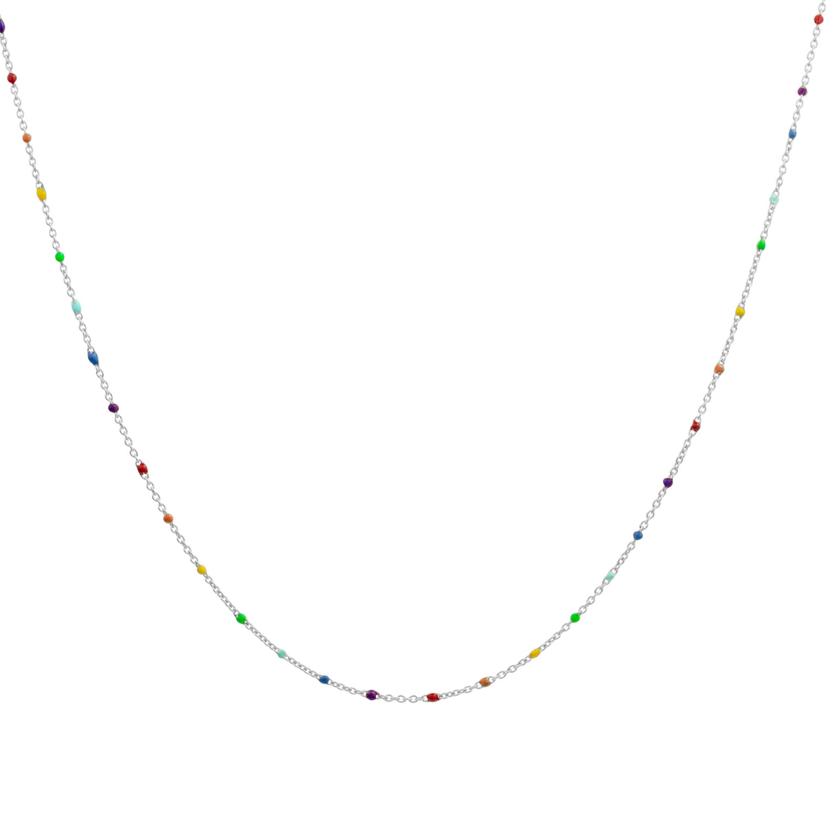 Collier fin chaîne confetti en argent sterling et émail arc-en-ciel 40 cm