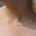 Collier fin chaîne confetti en argent sterling et émail blanc 40 cm