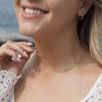 Collier fin chaîne confetti en argent sterling et émail rouge 40 cm