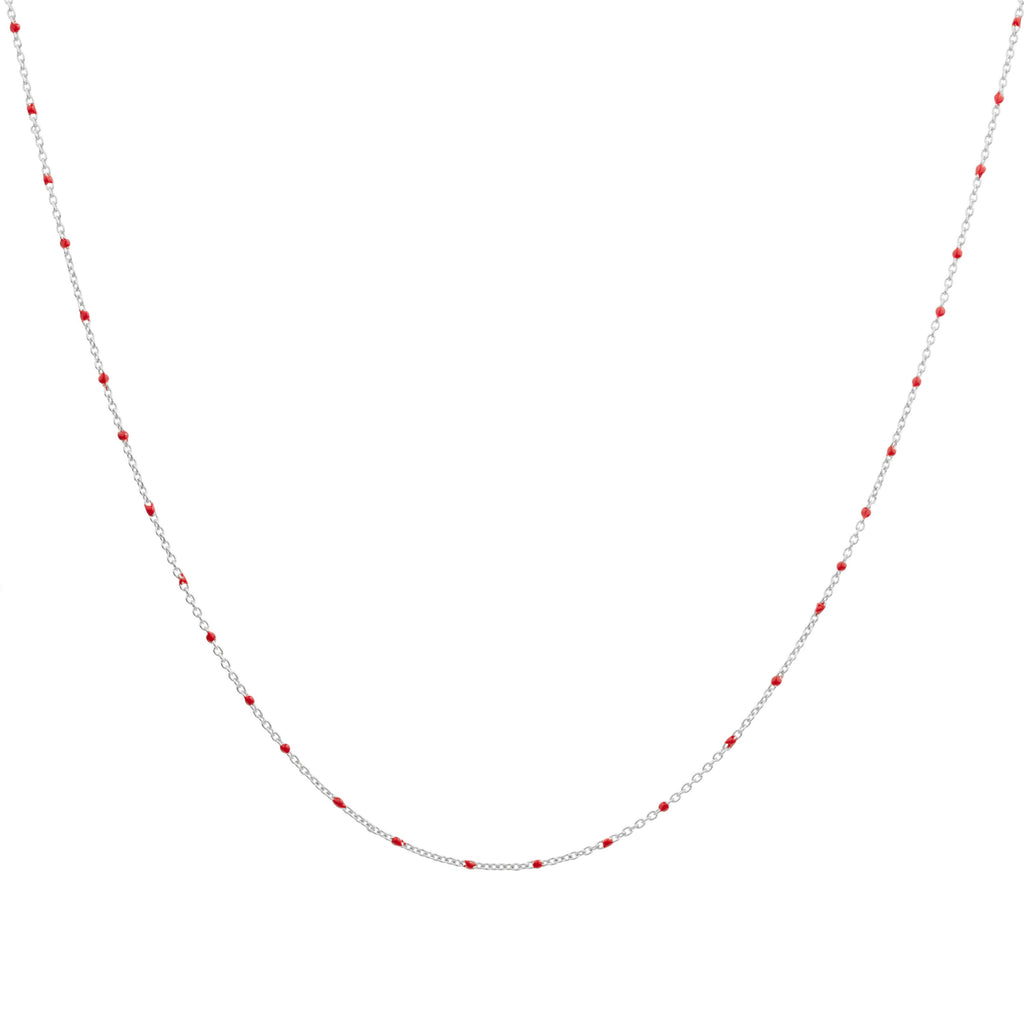 Collier fin chaîne confetti en argent sterling et émail rouge 40 cm