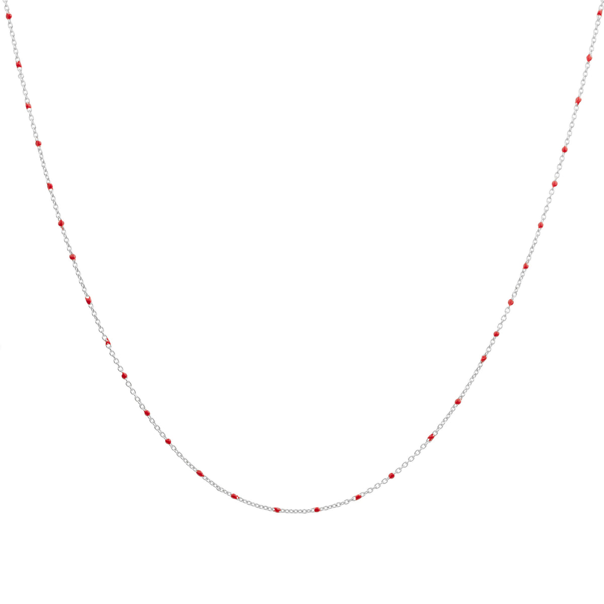 Collier fin chaîne confetti en argent sterling et émail rouge 40 cm