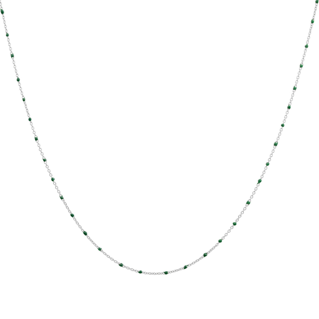 Collier fin chaîne confetti en argent sterling et émail vert 40 cm