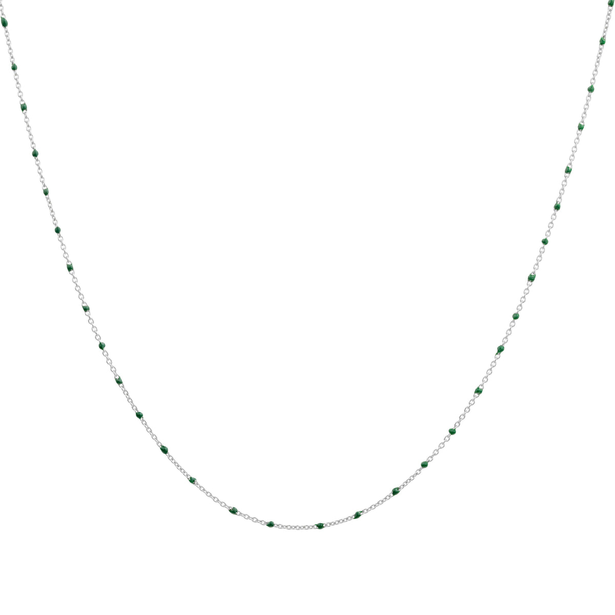Collier fin chaîne confetti en argent sterling et émail vert 40 cm