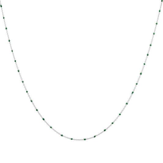Fine Sterling Silver & Green Enamel Confetti Chain Necklace - 16 Inches