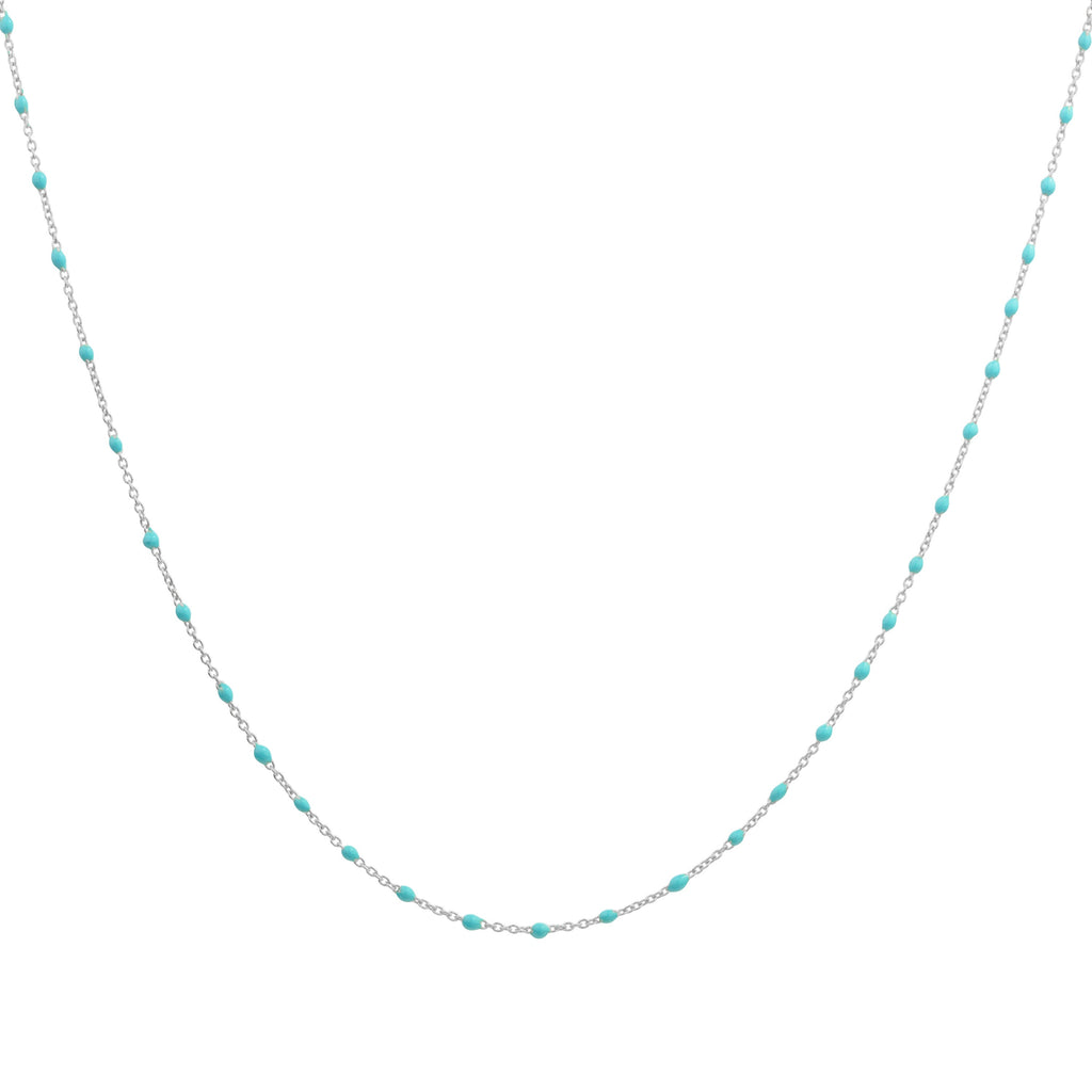 Collier fin chaîne confetti en argent sterling et émail bleu 40 cm