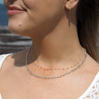 Collier fin chaîne confetti en argent sterling et émail orange 40 cm
