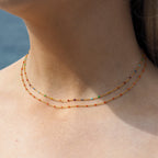 Collier fin chaîne confetti en argent sterling plaqué or et émail arc-en-ciel 40 cm