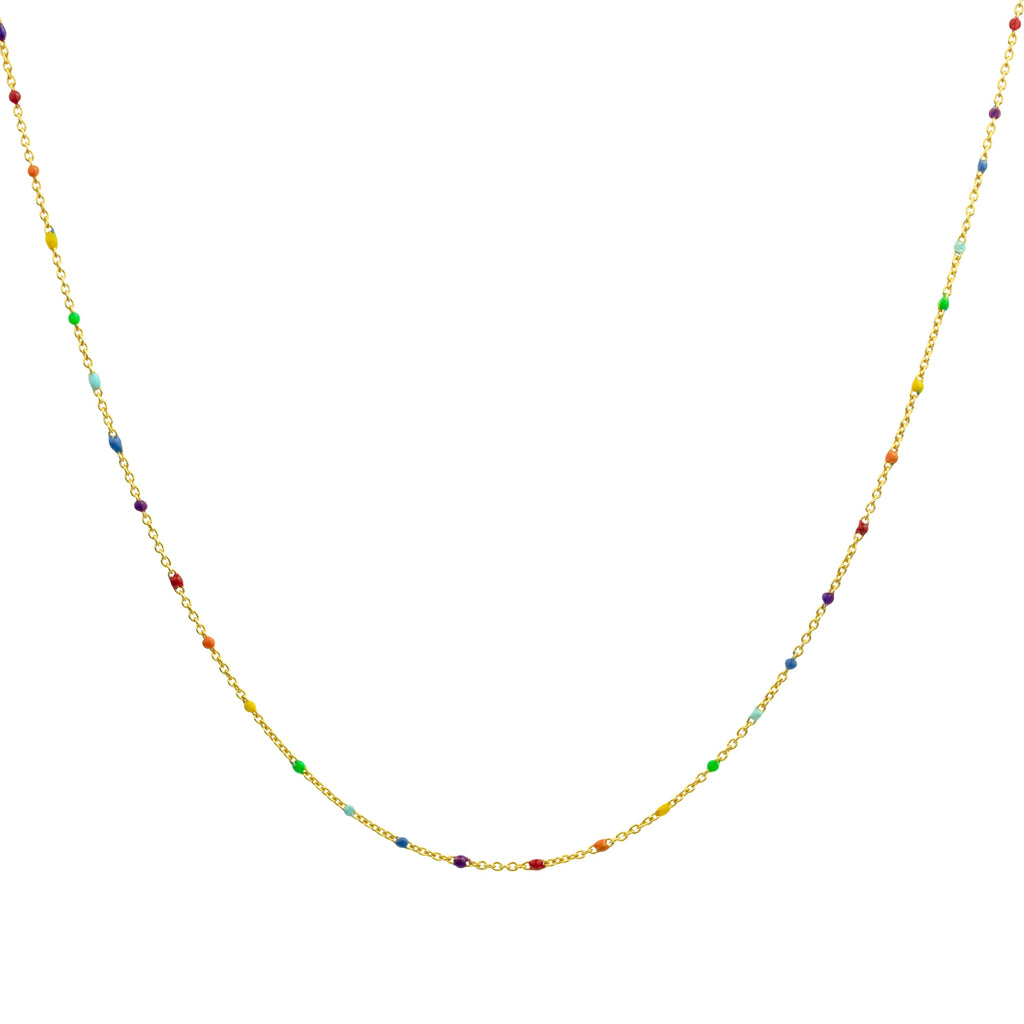 Collier fin chaîne confetti en argent sterling plaqué or et émail arc-en-ciel 40 cm