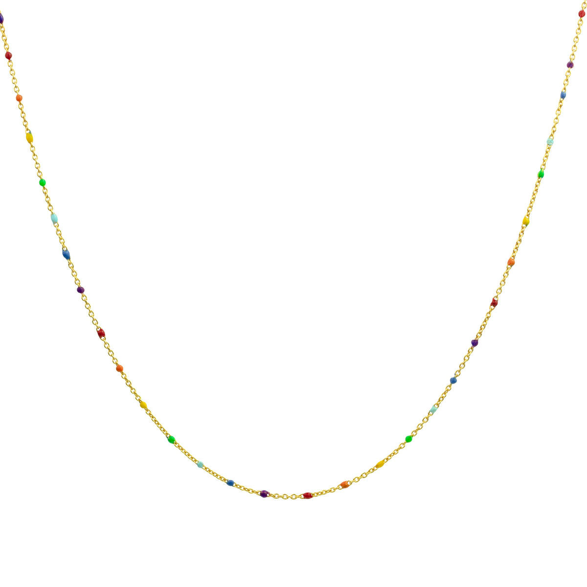 Collier fin chaîne confetti en argent sterling plaqué or et émail arc-en-ciel 40 cm