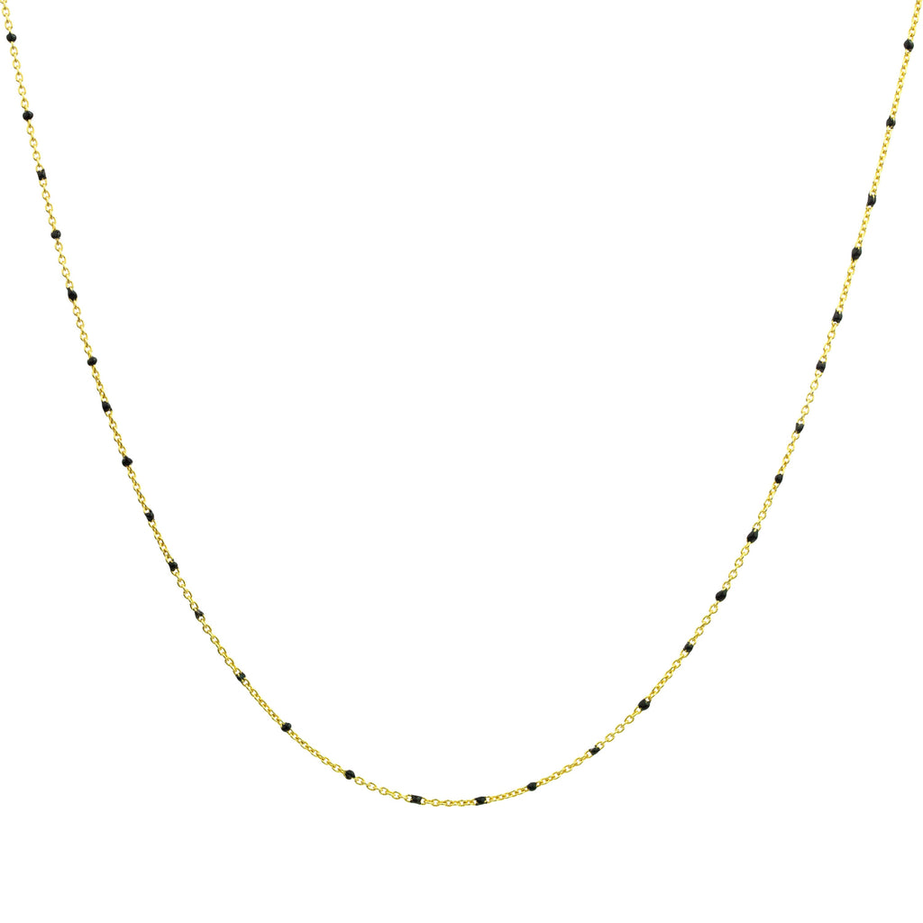 Collier fin chaîne confetti en argent sterling plaqué or et émail noir 40 cm