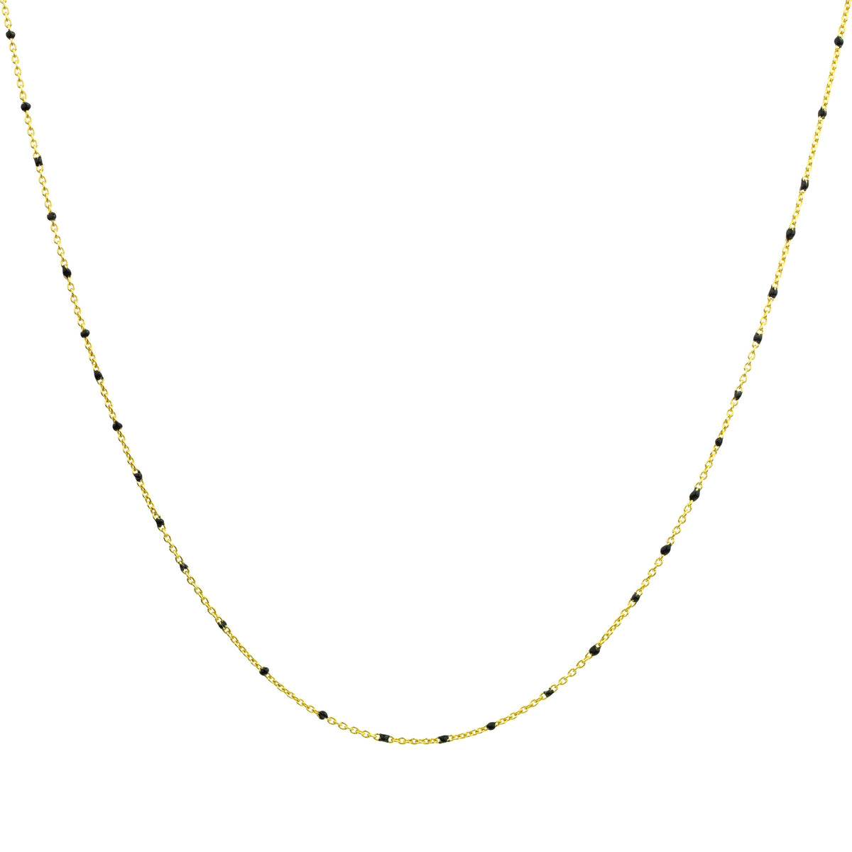 Collier fin chaîne confetti en argent sterling plaqué or et émail noir 40 cm
