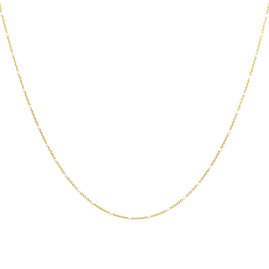 Collier fin chaîne confetti en argent sterling plaqué or et émail blanc 40 cm