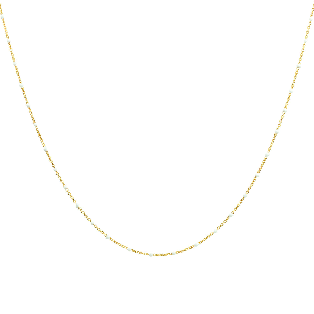 Collier fin chaîne confetti en argent sterling plaqué or et émail blanc 40 cm