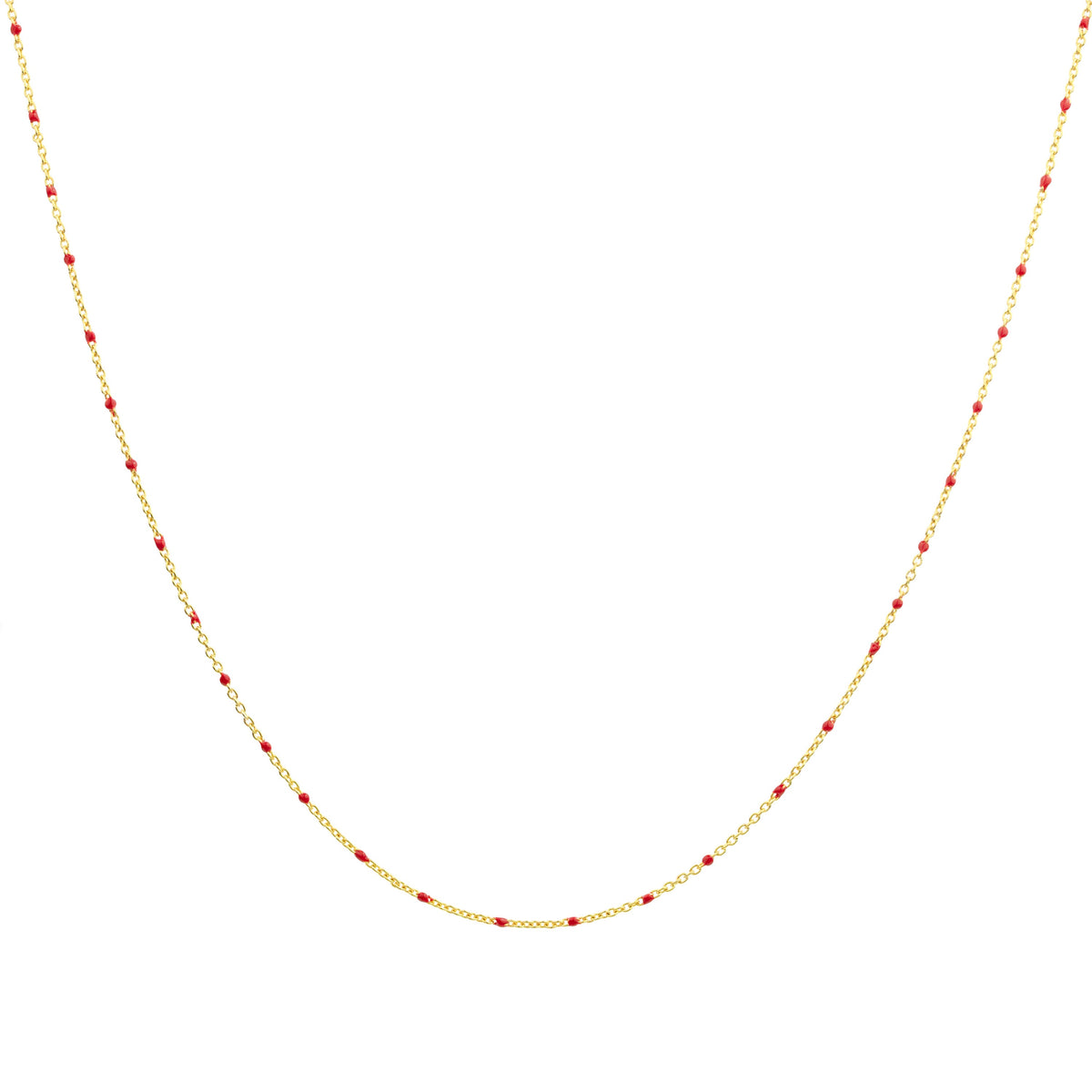 Collier fin chaîne confetti en argent sterling plaqué or et émail rouge 40 cm