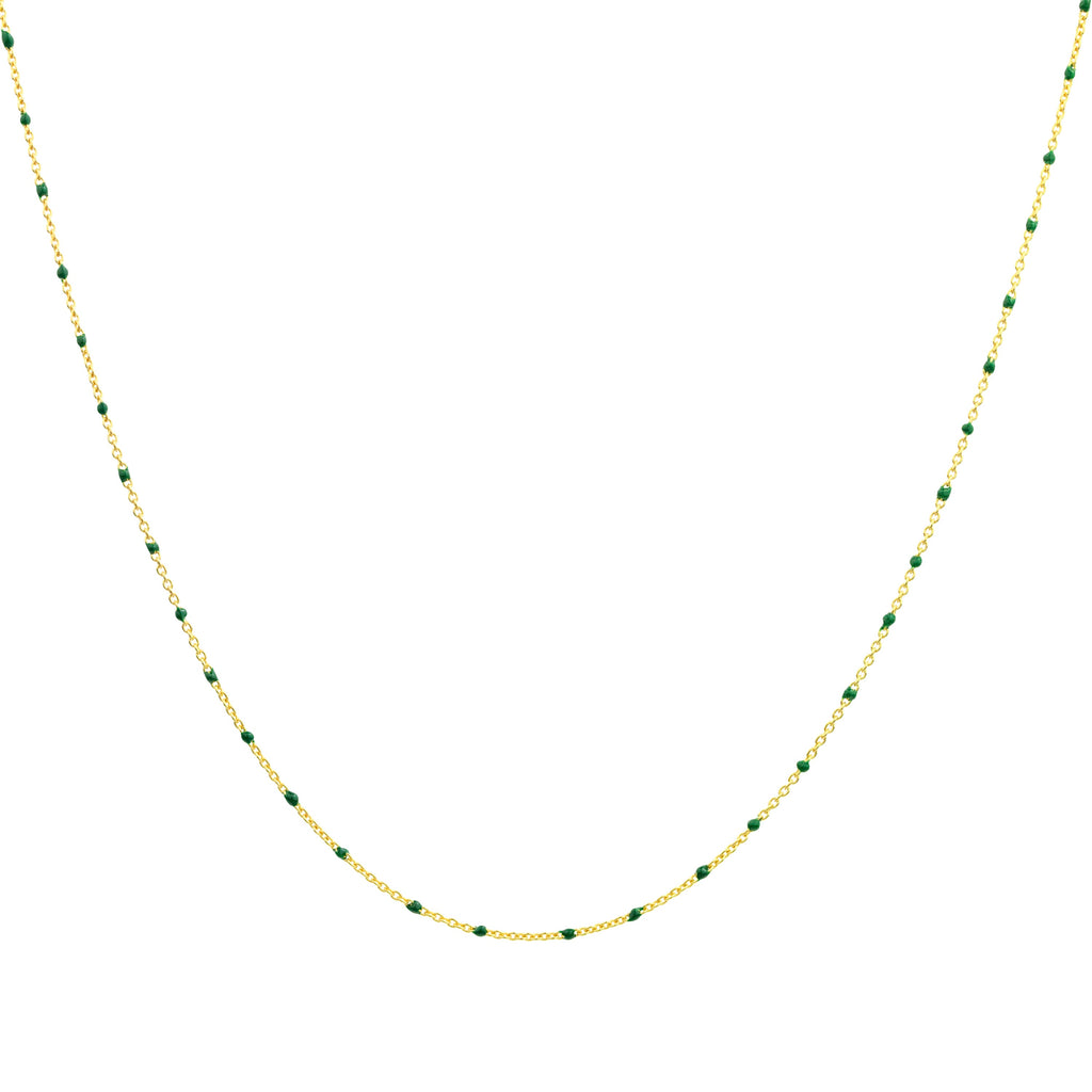 Collier fin chaîne confetti en argent sterling plaqué or et émail vert 40 cm