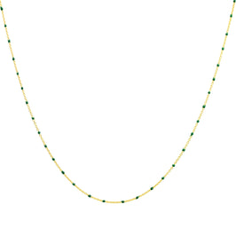 Collier fin chaîne confetti en argent sterling plaqué or et émail vert 40 cm