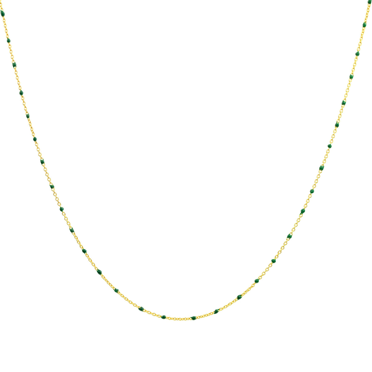 Collier fin chaîne confetti en argent sterling plaqué or et émail vert 40 cm