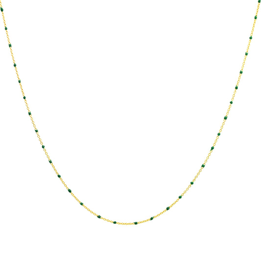 Fine Gold Plated Sterling Silver & Green Enamel Confetti Chain Necklace - 16 Inches