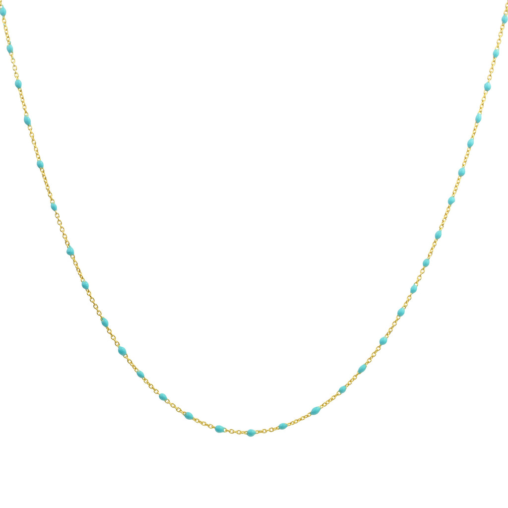 Collier fin chaîne confetti en argent sterling plaqué or et émail bleu 40 cm