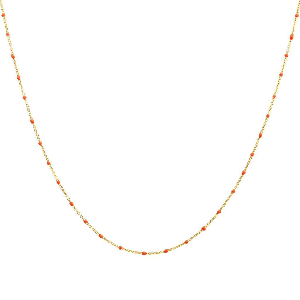 Collier fin chaîne confetti en argent sterling plaqué or et émail orange 40 cm