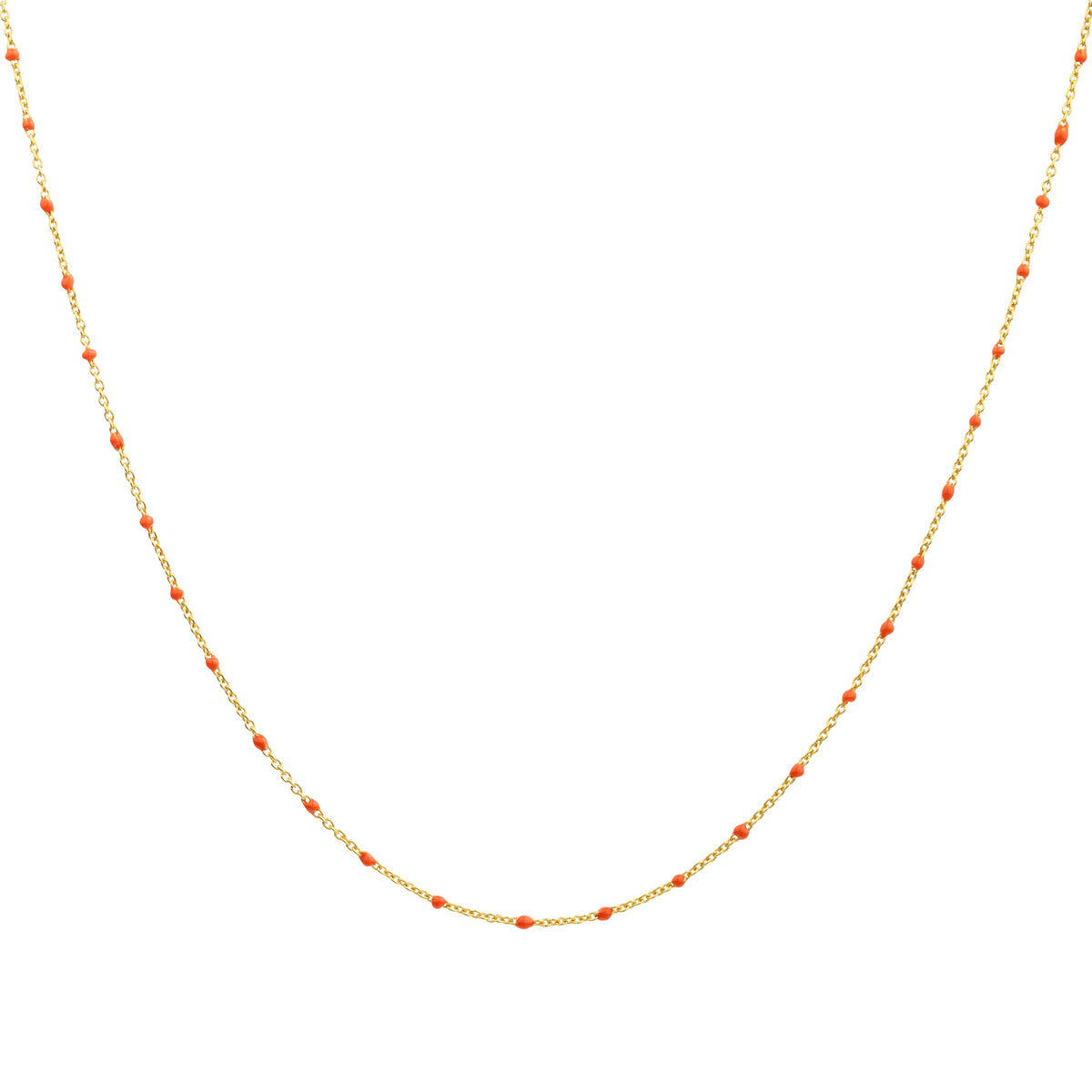Collier fin chaîne confetti en argent sterling plaqué or et émail orange 40 cm