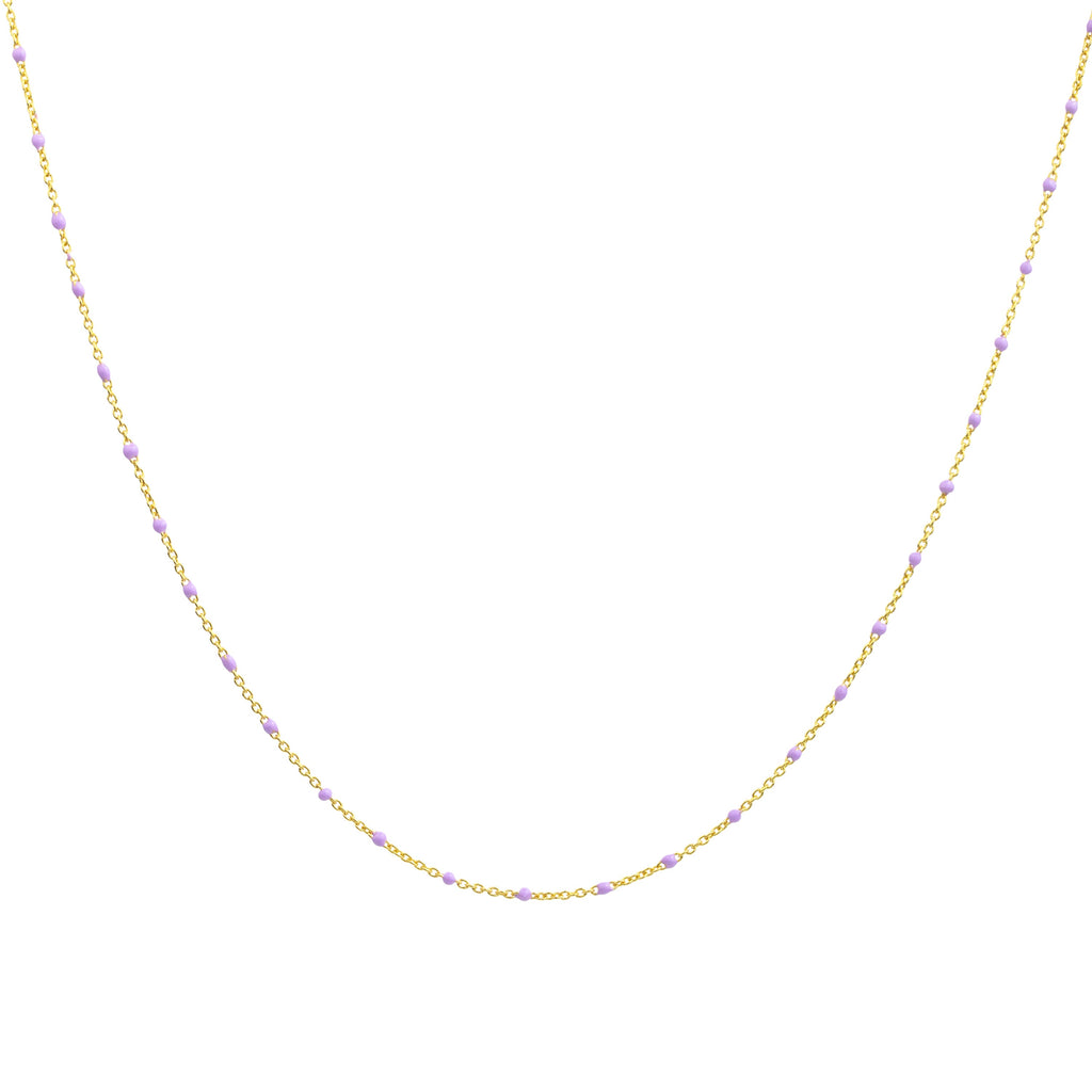 Collier fin chaîne confetti en argent sterling plaqué or et émail violet 40 cm