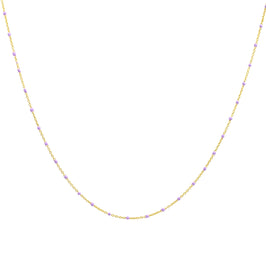 Collier fin chaîne confetti en argent sterling plaqué or et émail violet 40 cm