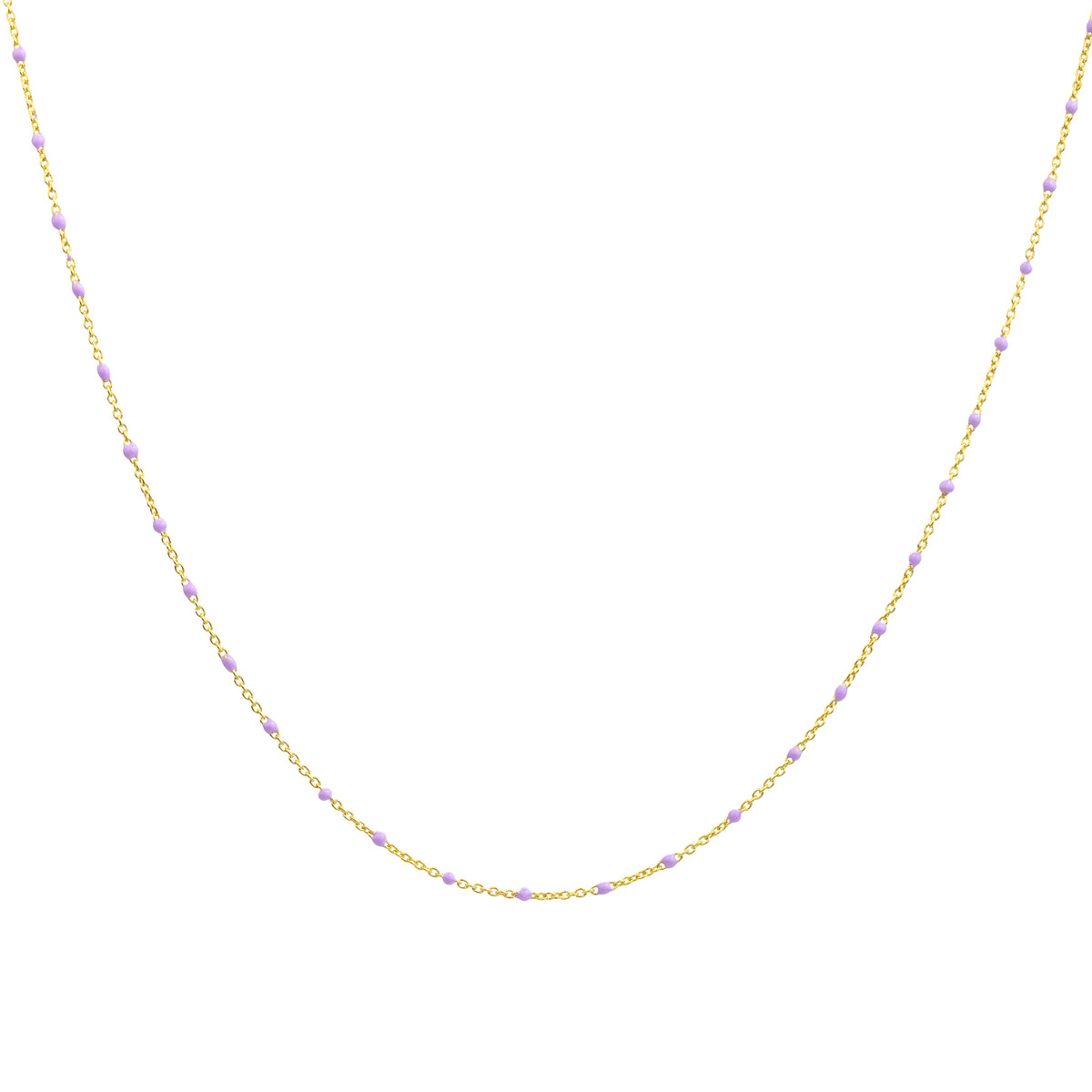 Collier fin chaîne confetti en argent sterling plaqué or et émail violet 40 cm