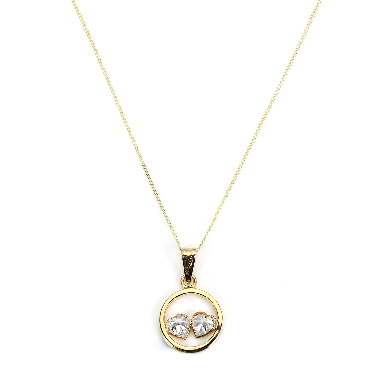 Pendentif double cœur en or 9 carats et cristal CZ