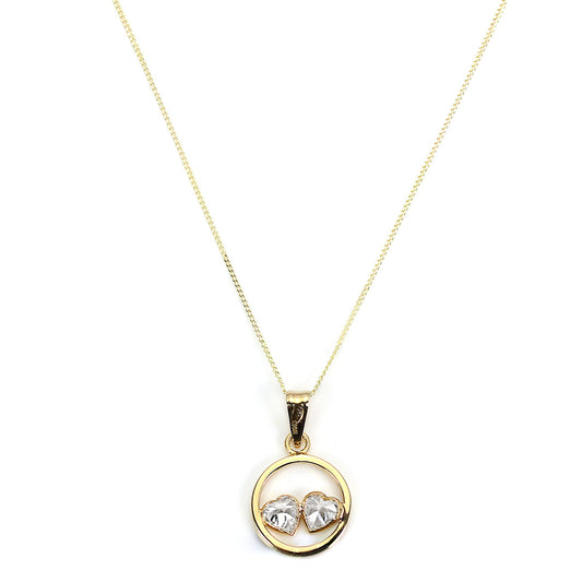 Pendentif double cœur en or 9 carats et cristal CZ