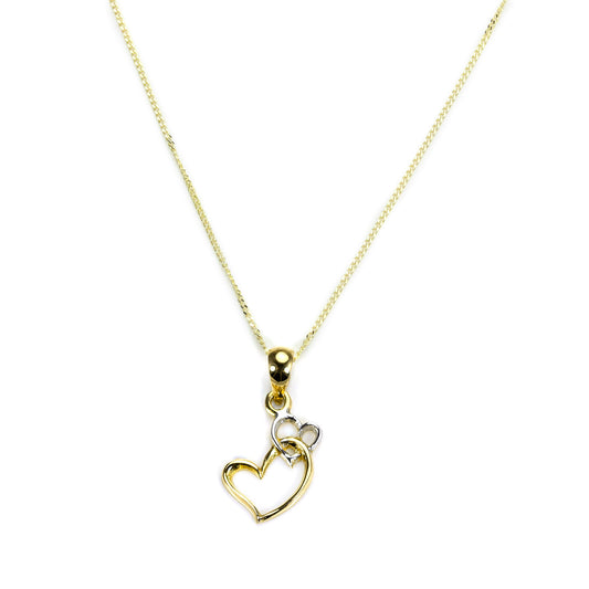 Pendentif double cœur ouvert en or jaune et blanc 9 carats