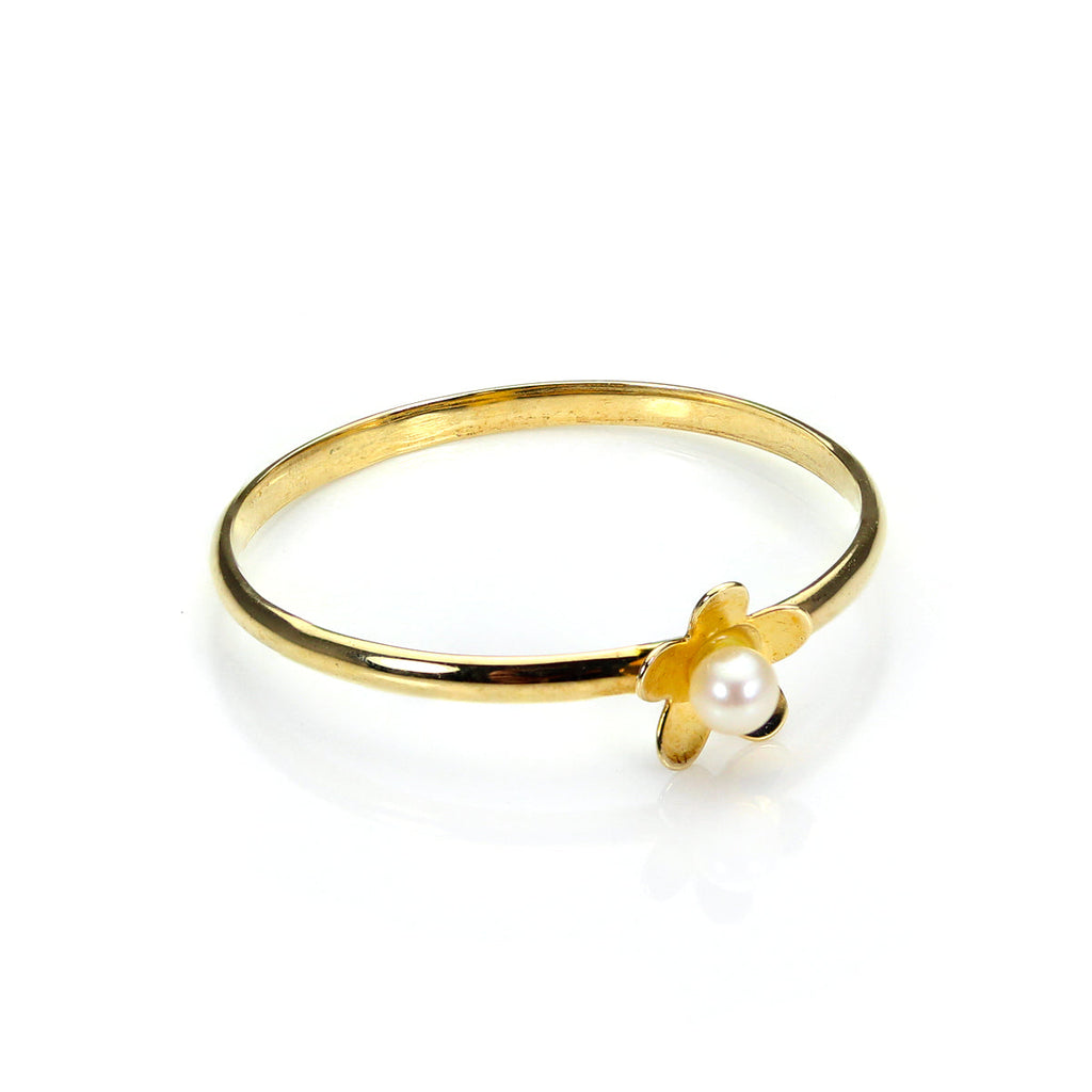 Bague empilable en or 9 carats avec fleur de perle d'eau douce