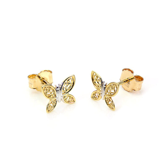 Boucles d'oreilles papillon en or jaune et blanc 9 carats