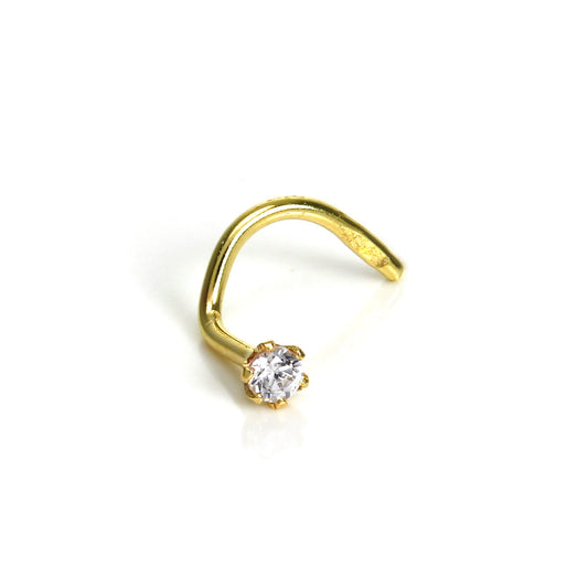 Vis de nez en or 9 carats avec cristal CZ rond transparent de 1,6 mm