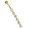 Piercing nombril en or 9 carats avec 6 cristaux ronds en oxyde de zirconium transparent