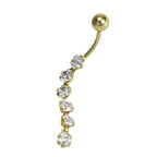 Piercing nombril en or 9 carats avec 6 cristaux ronds en oxyde de zirconium transparent