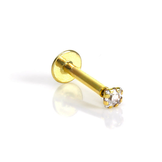 Piercing de nez labret en or 9 carats et cristal CZ transparent carré de 2 mm